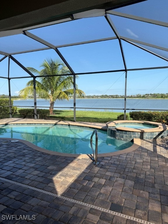16249 Bonita Landing Cir, Bonita Springs, FL 34135 - view of pool with a water view, a lanai, and a patio