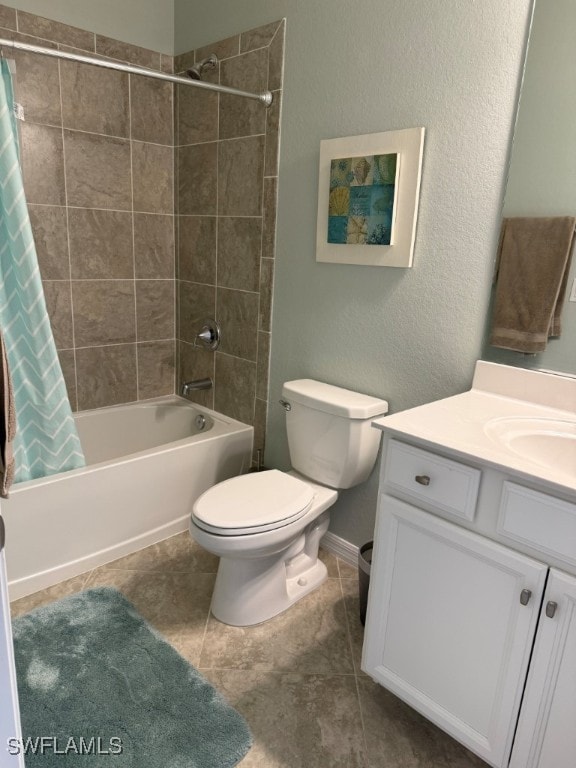 16249 Bonita Landing Cir, Bonita Springs, FL 34135 - full bath featuring vanity, shower / bath combination with curtain, tile patterned floors, and a textured wall