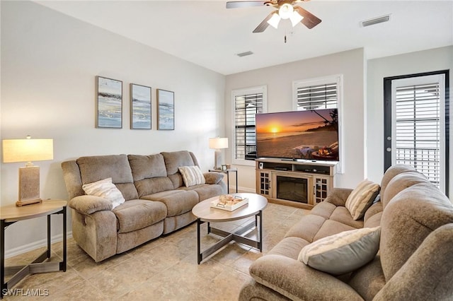 11830 Paseo Grande Blvd Unit 4608, Fort Myers, FL 33912 - living area featuring ceiling fan, baseboards, and light tile patterned floors