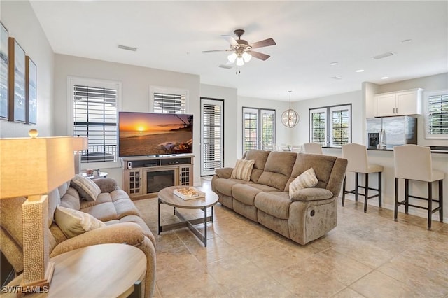 11830 Paseo Grande Blvd Unit 4608, Fort Myers, FL 33912 - living area with a ceiling fan, healthy amount of natural light, recessed lighting, and light tile patterned floors