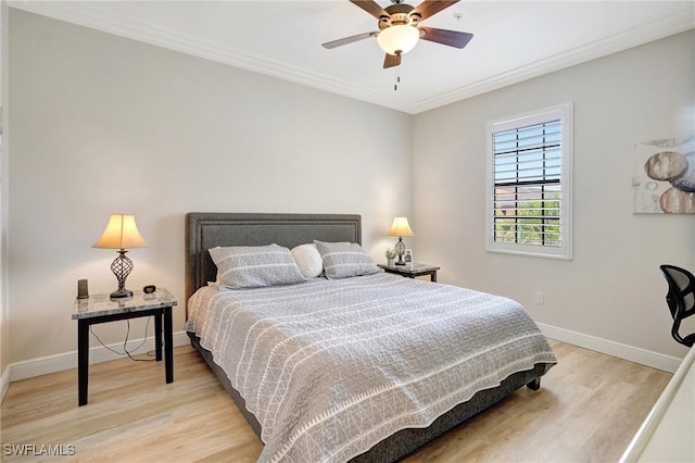 11830 Paseo Grande Blvd Unit 4608, Fort Myers, FL 33912 - bedroom featuring light wood-type flooring, baseboards, ornamental molding, and ceiling fan