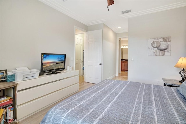 11830 Paseo Grande Blvd Unit 4608, Fort Myers, FL 33912 - bedroom with light wood-style floors, crown molding, and ceiling fan