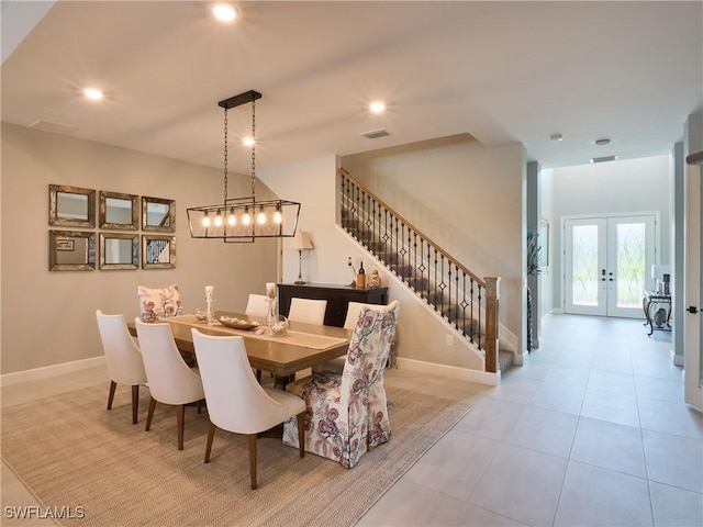 19449 The Place Blvd, Estero, FL 33928 - dining room featuring stairs, french doors, baseboards, recessed lighting, and tile patterned floors