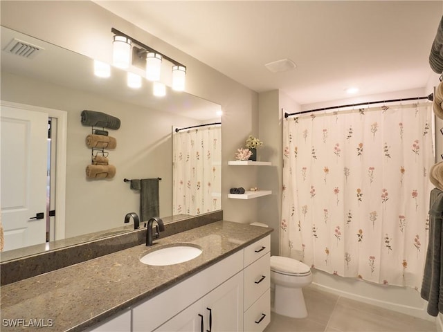 19449 The Place Blvd, Estero, FL 33928 - bathroom with vanity, tile patterned flooring, toilet, and shower / bath combo with shower curtain