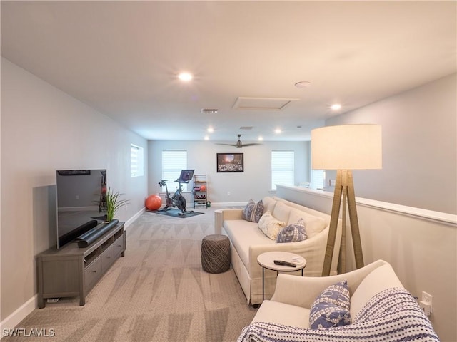 19449 The Place Blvd, Estero, FL 33928 - living room with light carpet, plenty of natural light, baseboards, and recessed lighting