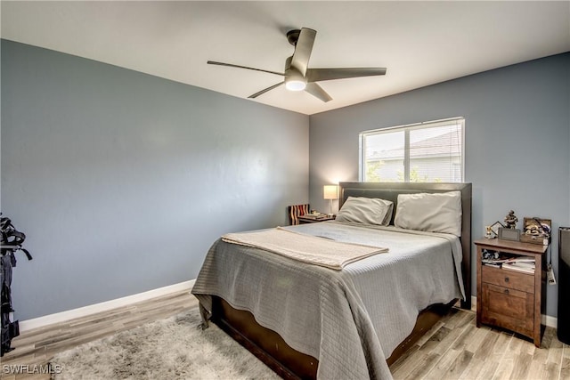 1719 Academy Blvd, Cape Coral, FL 33990 - bedroom with light wood-style flooring, a ceiling fan, and baseboards
