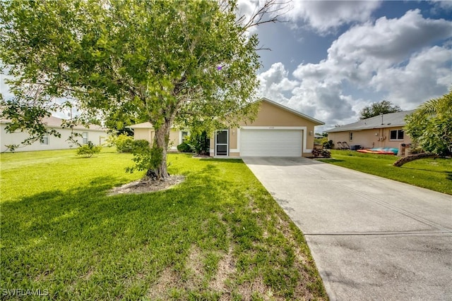 1719 Academy Blvd, Cape Coral, FL 33990 - view of front of property featuring an attached garage, driveway, a front lawn, and stucco siding