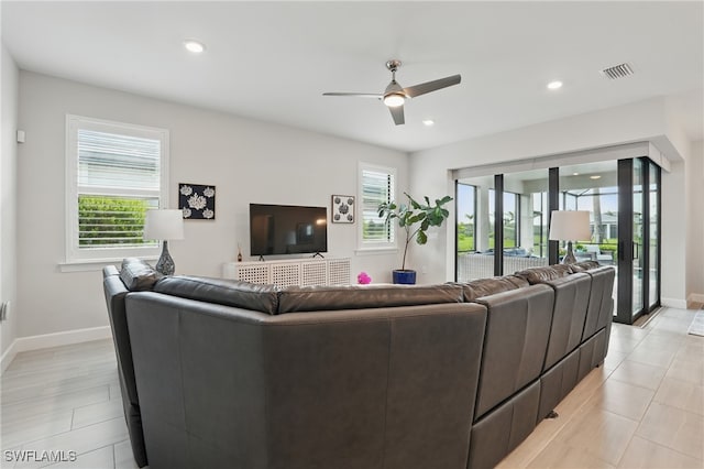 1870 Amador Ct, Naples, FL 34120 - living room with a ceiling fan, recessed lighting, and light tile patterned floors