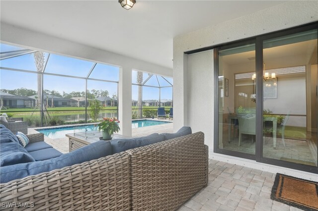 1870 Amador Ct, Naples, FL 34120 - sunroom / solarium with an outdoor hangout area, a residential view, and a swimming pool