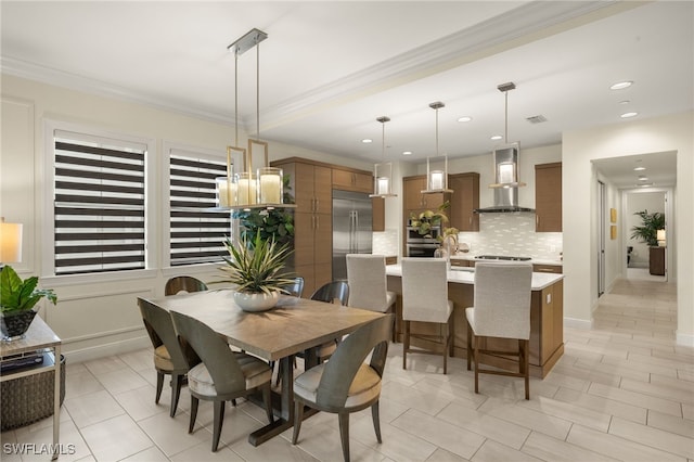 16382 Viansa Way Unit 3-202, Naples, FL 34110 - dining space featuring crown molding, recessed lighting, and light tile patterned flooring