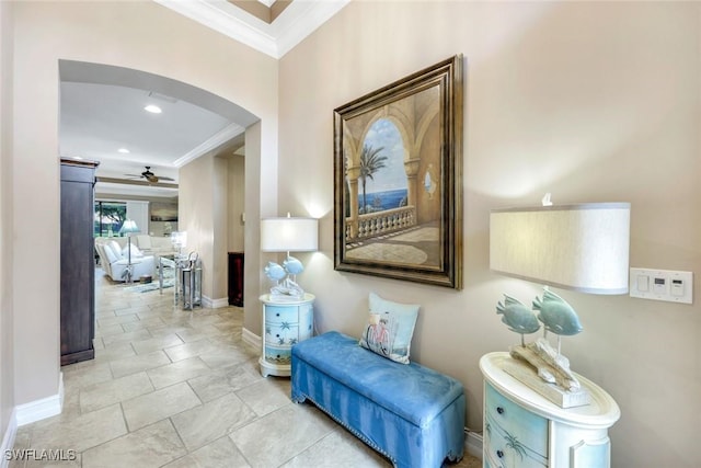 11177 Monte Carlo Blvd, Bonita Springs, FL 34135 - corridor featuring ornamental molding, arched walkways, and recessed lighting