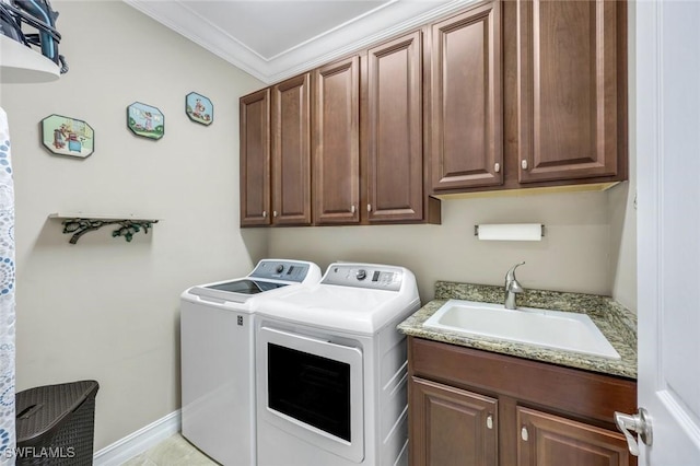 11177 Monte Carlo Blvd, Bonita Springs, FL 34135 - laundry room with separate washer and dryer, cabinet space, and crown molding