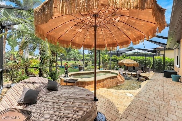 11177 Monte Carlo Blvd, Bonita Springs, FL 34135 - view of patio with glass enclosure and a pool with connected hot tub