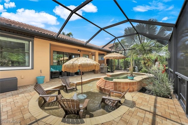 11177 Monte Carlo Blvd, Bonita Springs, FL 34135 - view of patio with a ceiling fan, a lanai, and a pool with connected hot tub