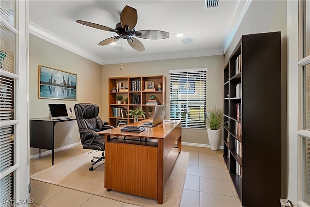 11177 Monte Carlo Blvd, Bonita Springs, FL 34135 - office space featuring light tile patterned flooring, ceiling fan, and crown molding