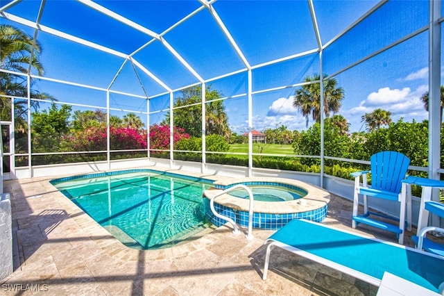 1226 Par View Dr, Sanibel, FL 33957 - view of pool with a patio area, a pool with connected hot tub, and a lanai