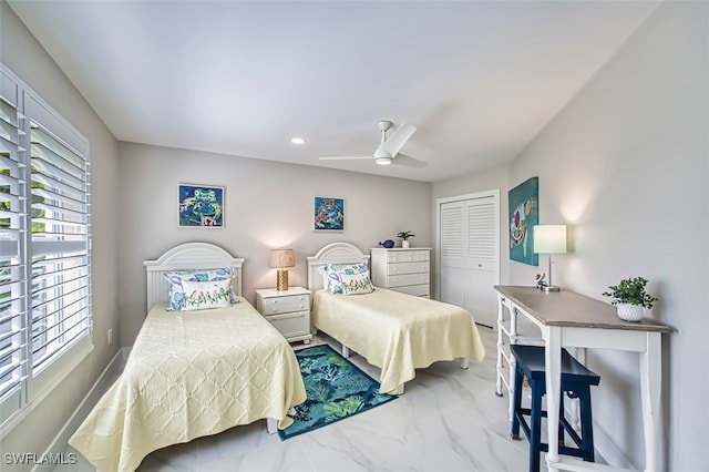 1226 Par View Dr, Sanibel, FL 33957 - bedroom with a closet, ceiling fan, and recessed lighting