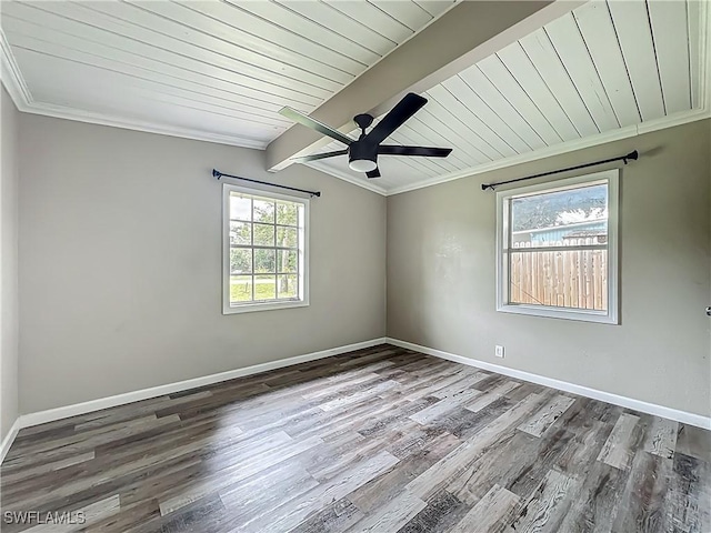 93 E Mariana Ave, North Fort Myers, FL 33917 - spare room with wood finished floors, wood ceiling, crown molding, and a ceiling fan