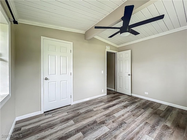 93 E Mariana Ave, North Fort Myers, FL 33917 - unfurnished bedroom featuring wood finished floors, wooden ceiling, a ceiling fan, and crown molding