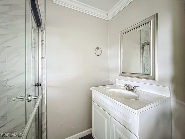 93 E Mariana Ave, North Fort Myers, FL 33917 - bathroom with ornamental molding, vanity, and an enclosed shower