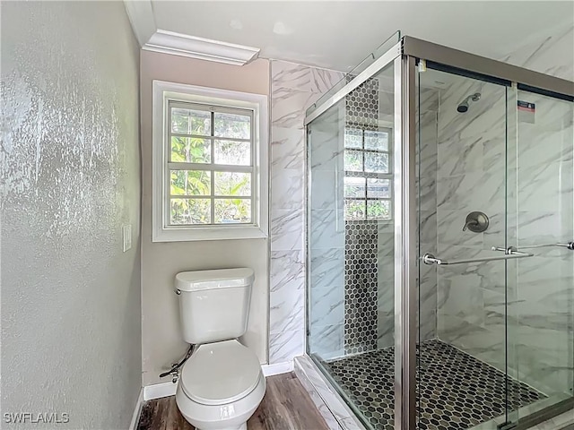 93 E Mariana Ave, North Fort Myers, FL 33917 - full bath with a shower stall, wood finished floors, and a textured wall