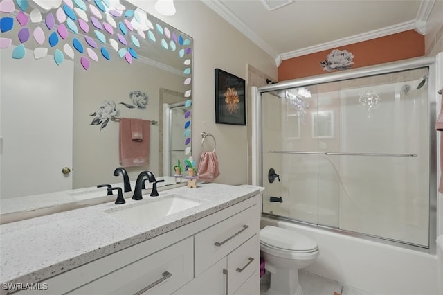 4903 Bygone St, Lehigh Acres, FL 33971 - full bath featuring ornamental molding, vanity, and shower / bath combination with glass door