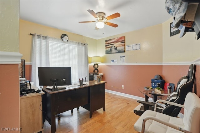 4903 Bygone St, Lehigh Acres, FL 33971 - office area with ceiling fan and wood finished floors