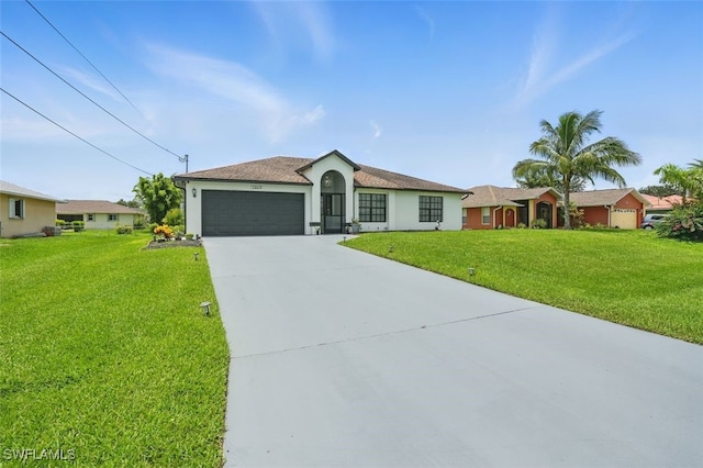 4903 Bygone St, Lehigh Acres, FL 33971 - single story home featuring an attached garage, concrete driveway, a front lawn, and stucco siding