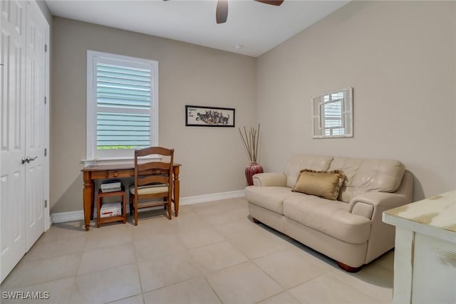 14594 Tropical Dr, Naples, FL 34114 - office featuring ceiling fan, baseboards, and light tile patterned flooring