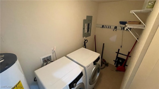 10041 Lake Cove Dr Unit 202, Fort Myers, FL 33908 - washroom featuring electric panel, washer and dryer, and water heater
