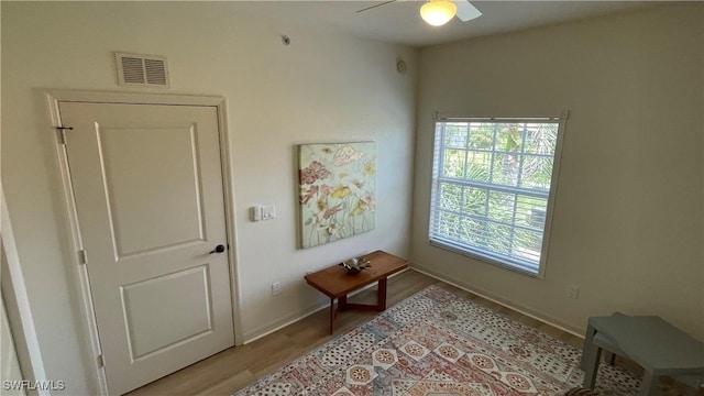 10041 Lake Cove Dr Unit 202, Fort Myers, FL 33908 - entryway with a ceiling fan and light wood finished floors