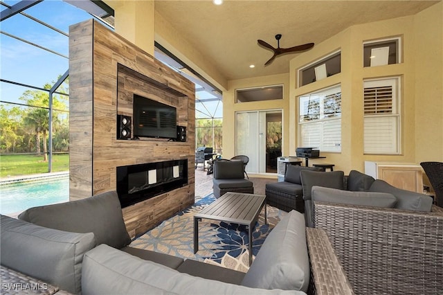 1640 Golden Gate Blvd W, Naples, FL 34117 - view of patio / terrace with an outdoor hangout area, ceiling fan, glass enclosure, and an outdoor pool