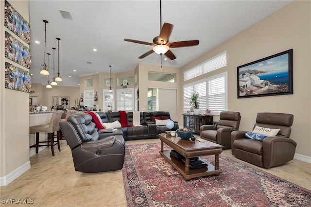 1640 Golden Gate Blvd W, Naples, FL 34117 - living room with a ceiling fan, recessed lighting, and light tile patterned floors