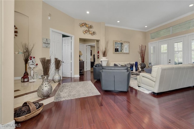1640 Golden Gate Blvd W, Naples, FL 34117 - living area with wood finished floors, ornamental molding, and recessed lighting