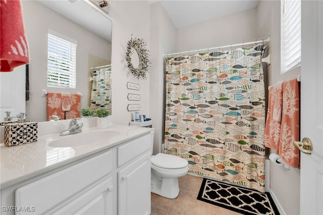 28220 Caballero Way Unit 2422, Bonita Springs, FL 34135 - bathroom with vanity, tile patterned flooring, toilet, and a shower with curtain