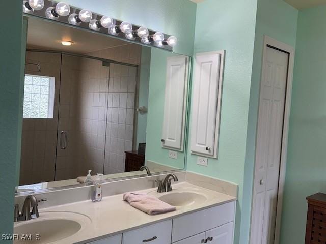 1505 NW 33rd Pl, Cape Coral, FL 33993 - bathroom with a closet, double vanity, and a stall shower