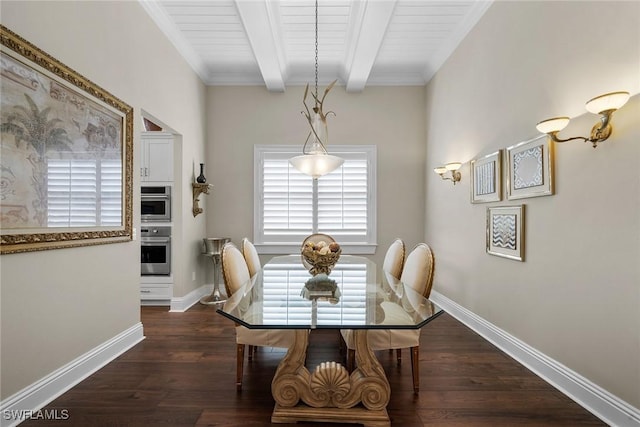 11950 Heather Woods Ct, Naples, FL 34120 - dining space with beam ceiling, dark wood-style flooring, and baseboards