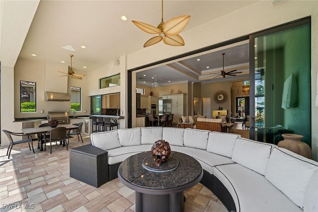 11950 Heather Woods Ct, Naples, FL 34120 - view of patio featuring an outdoor hangout area, ceiling fan, area for grilling, and outdoor dining space