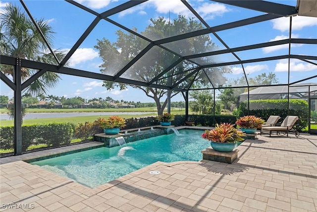11950 Heather Woods Ct, Naples, FL 34120 - swimming pool with a patio area, a water view, and a lanai