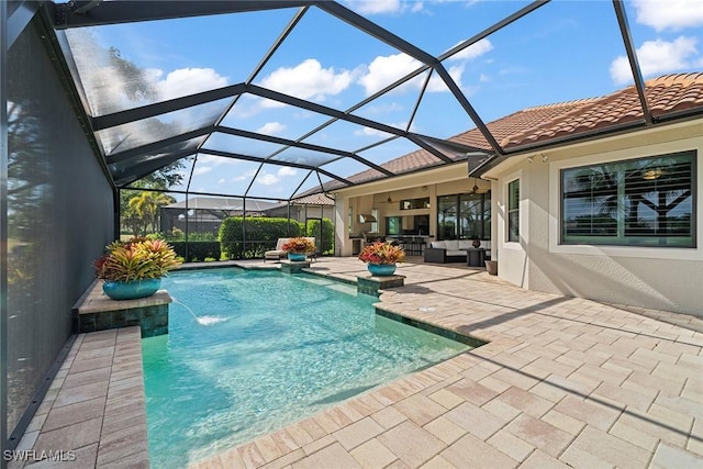 11950 Heather Woods Ct, Naples, FL 34120 - outdoor pool featuring an outdoor living space, a patio area, and glass enclosure