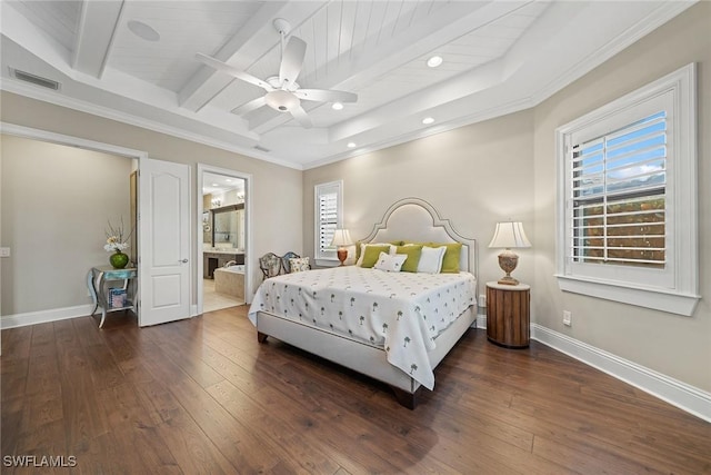 11950 Heather Woods Ct, Naples, FL 34120 - bedroom with hardwood / wood-style flooring, beam ceiling, multiple windows, recessed lighting, and baseboards