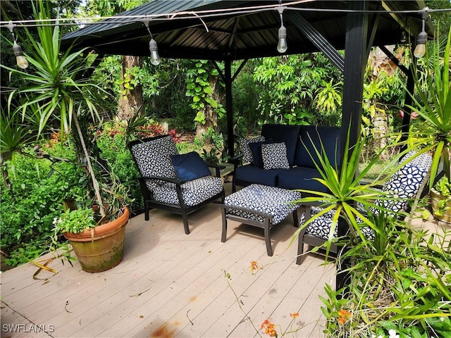 1440 14th Ave NE, Naples, FL 34120 - wooden terrace featuring an outdoor hangout area and a gazebo