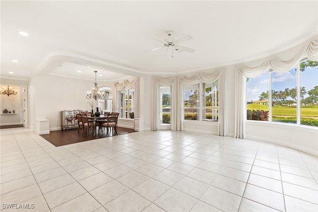 3051 Lancaster Dr Unit 4, Naples, FL 34105 - dining room featuring a chandelier, light tile patterned floors, plenty of natural light, recessed lighting, and ornamental molding