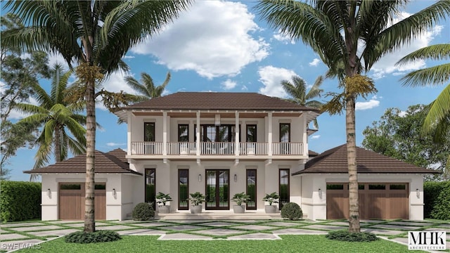501 7th Ave N, Naples, FL 34102 - view of front of property with a balcony, stucco siding, and a tile roof