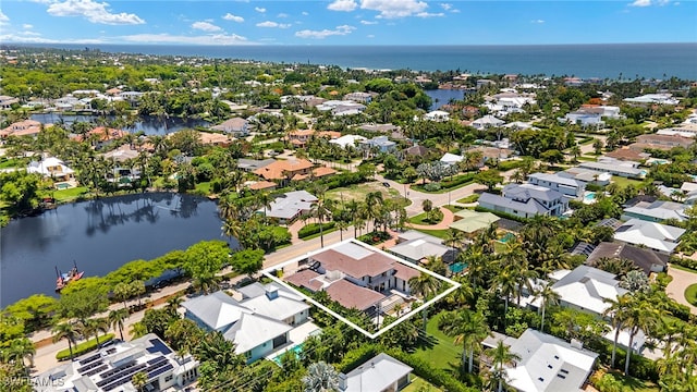 501 7th Ave N, Naples, FL 34102 - aerial perspective of suburban area featuring a large body of water and property parcel outlined