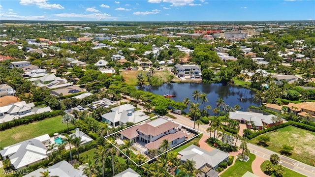501 7th Ave N, Naples, FL 34102 - aerial view of residential area featuring a nearby body of water and property parcel outlined