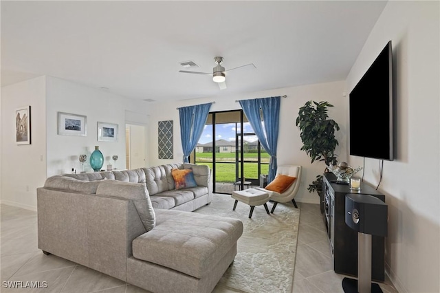 14688 Cantabria Dr, Fort Myers, FL 33905 - living area featuring light tile patterned floors and ceiling fan