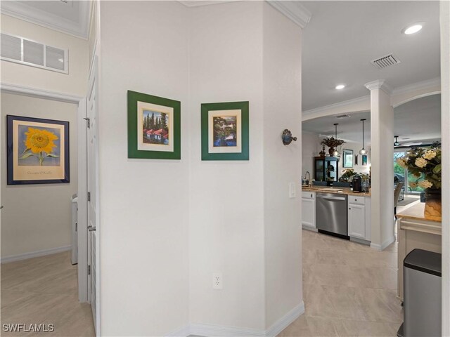 17857 Woodland Ct, Punta Gorda, FL 33982 - hallway featuring crown molding, light tile patterned flooring, and recessed lighting