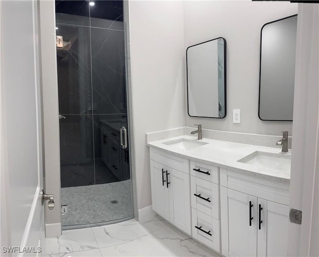 3003 18th St W, Lehigh Acres, FL 33976 - full bathroom with marble finish floors, a marble finish shower, and double vanity