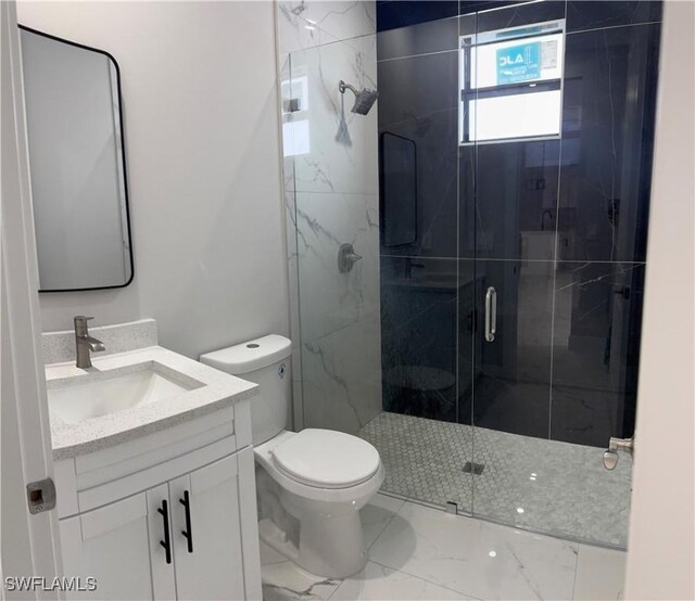 3003 18th St W, Lehigh Acres, FL 33976 - full bathroom with marble look tiles, vanity, and a shower stall